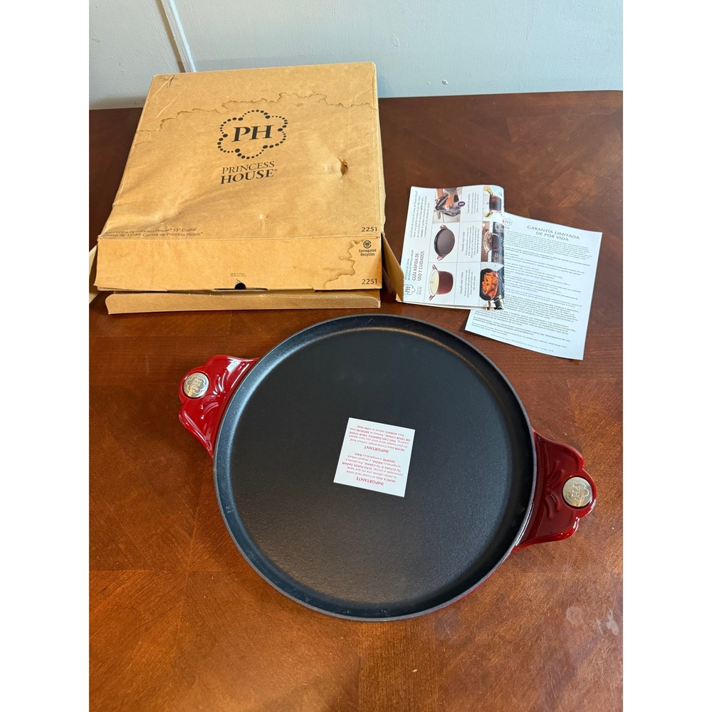 Princess House Mi Cocina 13 inch Comal Red Enameled Cast Iron Griddle 2251 NEW